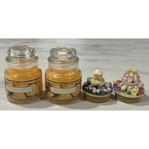 YANKEE CANDLE Two Jars APRICOT NECTAR 3.7 OZ BLACK BAND Two Toppers Easter